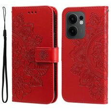 Per OPPO Reno13 F 4G / 5G Custodia in pelle con stampa a fiori a sette petali (rosso)