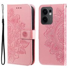 Per OPPO Reno13 F 4G / 5G Custodia in pelle con stampa a fiori a sette petali (oro rosa)