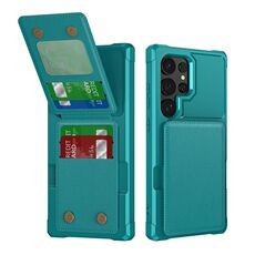 Per Samsung Galaxy S25 Ultra 5G Custodia per telefono in pelle con supporto verticale a ribalta (verde ciano)