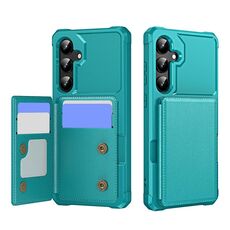 Per Samsung Galaxy S24+ 5G Custodia per telefono in pelle con supporto per carte di credito orizzontale a ribalta (verde ciano)