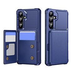 Per Samsung Galaxy S24 5G Custodia per telefono in pelle con supporto per carte di credito orizzontale a ribalta (blu scuro)