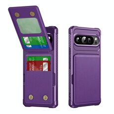 Per Google Pixel 9 / 9 Pro Custodia per telefono in pelle con supporto per carte di credito verticale a ribalta (viola)