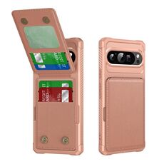 Per Google Pixel 9 / 9 Pro Custodia per telefono in pelle con supporto per carte di credito verticale a ribalta (oro rosa)