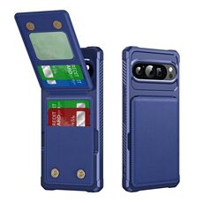 Per Google Pixel 9 / 9 Pro Custodia per telefono in pelle con supporto verticale a ribalta (blu scuro)