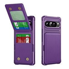 Per Google Pixel 9 Pro XL Custodia per telefono in pelle con supporto verticale a ribalta (viola)