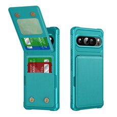 Per Google Pixel 9 Pro XL Custodia per telefono in pelle con supporto verticale a ribalta (verde ciano)