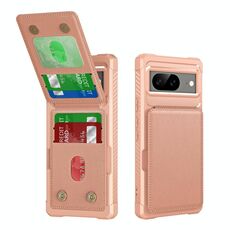 Per Google Pixel 8 Custodia per telefono in pelle con supporto verticale a ribalta (oro rosa)