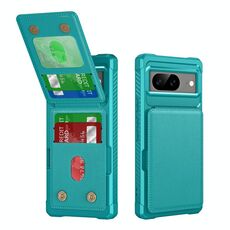 Per Google Pixel 8 Custodia per telefono in pelle con supporto verticale a ribalta (verde ciano)