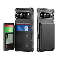 Per Google Pixel 9 Pro XL Custodia per telefono in pelle con supporto per carte di credito orizzontale a ribalta (nero)