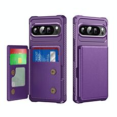 Per Google Pixel 9 Pro XL Custodia per telefono in pelle con supporto per carte di credito orizzontale a ribalta (viola)