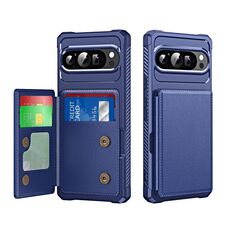 Per Google Pixel 9 Pro XL Custodia per telefono in pelle con supporto per carte di credito orizzontale a ribalta (blu scuro)