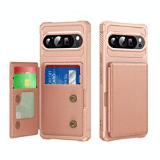 Per Google Pixel 9 / 9 Pro Custodia per telefono in pelle con supporto per carte di credito orizzontale a ribalta (oro rosa)