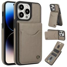 Per iPhone 14 Pro AwQuer Vertical Flip Card Bag Holder Custodia in pelle per telefono (grigio)