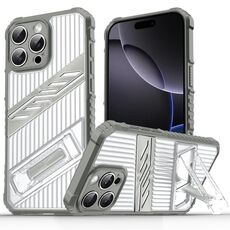 Per iPhone 16 Pro Plating Holder PC Hybrid TPU Custodia per telefono (grigio siderale)