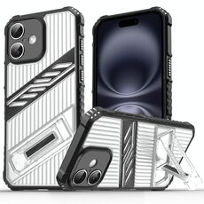 Per iPhone 16 Plus Plating Holder PC Hybrid TPU Custodia per telefono (nero trasparente)