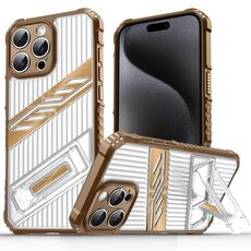 Per iPhone 15 Pro Max Plating Holder PC Hybrid TPU Custodia per telefono (oro deserto)