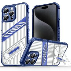 Per iPhone 15 Pro Plating Holder PC Hybrid TPU Custodia per telefono (blu navy)