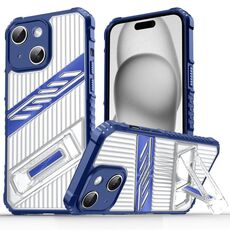 Per iPhone 15 Plus Plating Holder PC Hybrid TPU Custodia per telefono (blu navy)