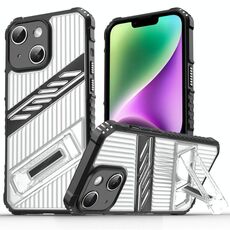 Per iPhone 14 Plus Plating Holder PC Hybrid TPU Custodia per telefono (nero trasparente)