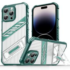 Per iPhone 14 Pro Plating Holder PC Hybrid TPU Custodia per telefono (verde scuro)