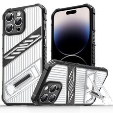Per iPhone 14 Pro Plating Holder PC Hybrid TPU Custodia per telefono (nero trasparente)