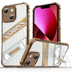 Per iPhone 13 Plating Holder PC Hybrid TPU Custodia per telefono (oro deserto)