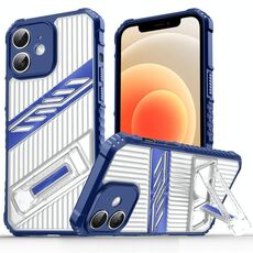 Per iPhone 12 Plating Holder PC Hybrid TPU Custodia per telefono (blu navy)