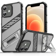 Per iPhone 12 Plating Holder PC Hybrid TPU Custodia per telefono (grigio nero)