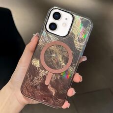 Per iPhone 12 Custodia per telefono MagSafe con texture Glacier Gradient Plating (oro titanio)
