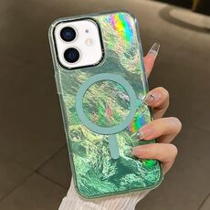 Per iPhone 12 Custodia per telefono MagSafe con texture Glacier Gradient Plating (verde)