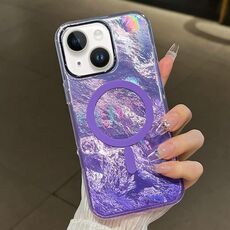 Per iPhone 14 Plus Custodia per telefono MagSafe con texture ghiacciata e placcatura sfumata (viola)