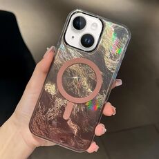 Per iPhone 15 Plus Custodia per telefono MagSafe con texture Glacier Gradient Plating (oro titanio)