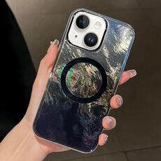 Per iPhone 15 Plus Custodia per telefono MagSafe con texture Glacier Gradient Plating (nero)
