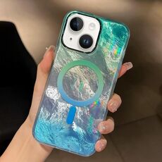 Per iPhone 15 Plus Custodia per telefono MagSafe con texture Glacier Gradient Plating (argento blu)