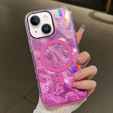 Per iPhone 15 Plus Custodia per telefono MagSafe con texture Glacier Gradient Plating (rosa)