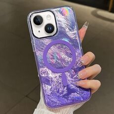 Per iPhone 15 Plus Plating Gradient Glacier Texture Custodia per telefono MagSafe (viola)
