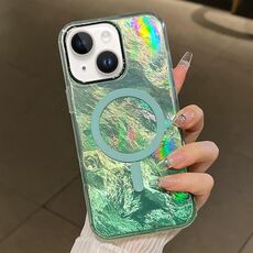 Per iPhone 15 Plus Custodia per telefono MagSafe con trama Glacier Gradient e placcatura (verde)