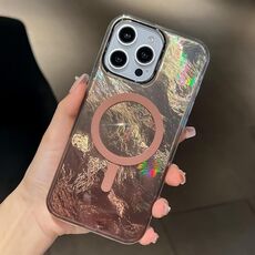 Per iPhone 15 Pro Max Custodia per telefono MagSafe con texture Glacier Gradient Plating (oro titanio)