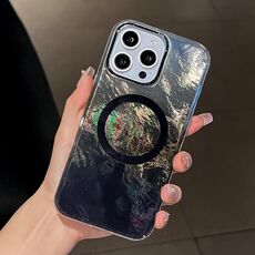 Per iPhone 15 Pro Max Custodia per telefono MagSafe con texture Glacier Gradient Plating (nero)