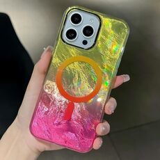 Per iPhone 15 Pro Max Custodia per telefono MagSafe con texture Glacier Gradient Plating (giallo rosa)