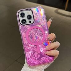 Per iPhone 15 Pro Max Custodia per telefono MagSafe con texture ghiacciata e placcatura sfumata (rosa)