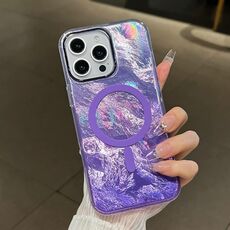 Per iPhone 15 Pro Max Custodia per telefono MagSafe con texture Glacier Gradient Plating (viola)
