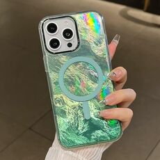 Per iPhone 15 Pro Max Custodia per telefono MagSafe con texture Glacier Gradient Plating (verde)