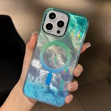 Per iPhone 16 Pro Plating Gradient Glacier Texture Custodia per telefono MagSafe (Argento Blu)