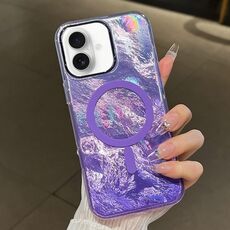 Per iPhone 16 Plus Custodia per telefono MagSafe con texture ghiacciata e placcatura sfumata (viola)