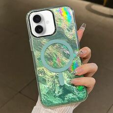 Per iPhone 16 Plus Custodia per telefono MagSafe con trama Glacier Gradient e placcatura (verde)