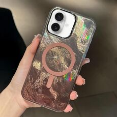 Per iPhone 16 Custodia per telefono MagSafe con texture Glacier Gradient Plating (oro titanio)