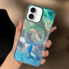 Per iPhone 16 Plating Gradient Glacier Texture Custodia per telefono MagSafe (Argento Blu)