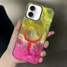 Per iPhone 16 Custodia per telefono MagSafe con texture Glacier Gradient Plating (giallo rosa)