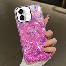 Per iPhone 16 Custodia per telefono MagSafe con texture Glacier Gradient Plating (rosa)